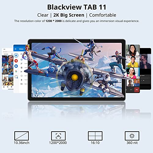 Blackview Tablet 10.36 inch 8GB RAM 128GB ROM Storage 13MP+8MP Camera 2000x1200 Display 6580mAh Battery Android 11 Tablet Octa Core 5G WiFi (Gray)