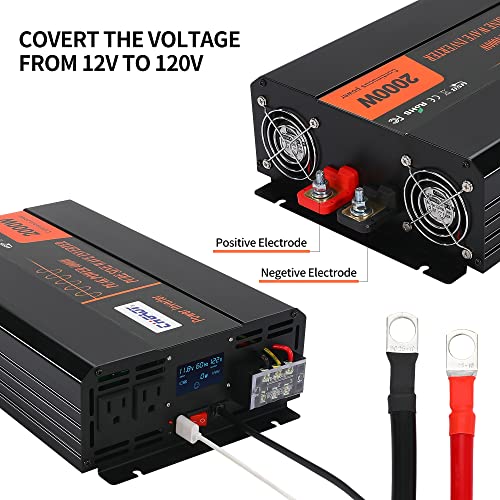 CHGAOY 2000W Power Inverter Pure Sine Wave Inverter DC 12V to 120V AC Car Inverter with LCD Digital Display Remote Control USB