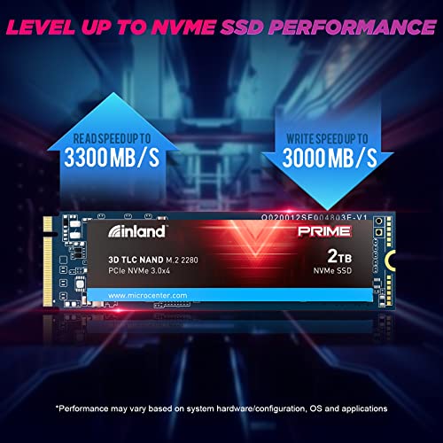 Inland Prime 2TB NVME PCIe M.2 2280 Gen 3x4 TLC 3D NAND SSD Internal Solid State Drive, Read/Write Speed up to 3300MB/s and 3000MB/s