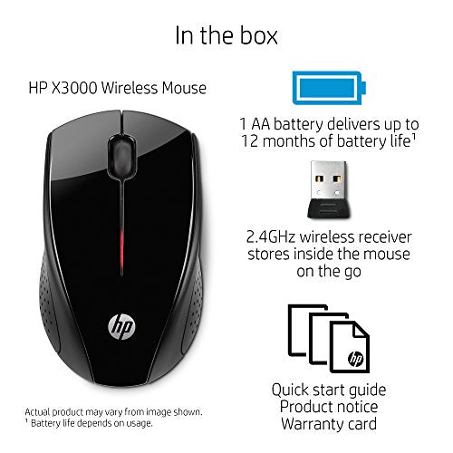 HP Wireless Mouse X3000 G2 (28Y30AA, Black) up to 15-Month Battery,Scroll Wheel, Side Grips for Control, Travel-Friendly, Blue LED, Powerful 1600 DPI Optical Sensor, Win XP,8, 11 Compatible