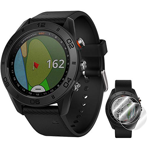 Garmin Approach S60 Golf Watch Black with Black Band (010-01702-00) + Deco Essentials Approach S60 Screen Protector 2 Pack