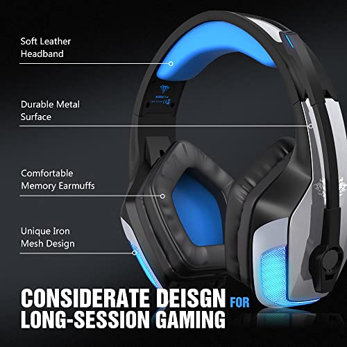 BENGOO V-4 Gaming Headset for Xbox One, PS4, PC, Controller, Noise Cancelling Over Ear Headphones with Mic, LED Light Bass Surround Soft Memory Earmuffs for PS2 Mac Nintendo 64 PS5 Games