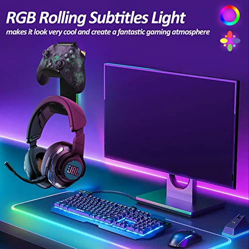 RGB Game Controller Charger & Headset Wall Mount Holder with 10 Lighting Modes & 2 USB Charger Ports, Gamepad & Headphone Hanger for Xbox, Xbox 360, PS3, PS4, PS5, Switch, Great for Gaming Stations, Fancy Desk Gamer Accessories