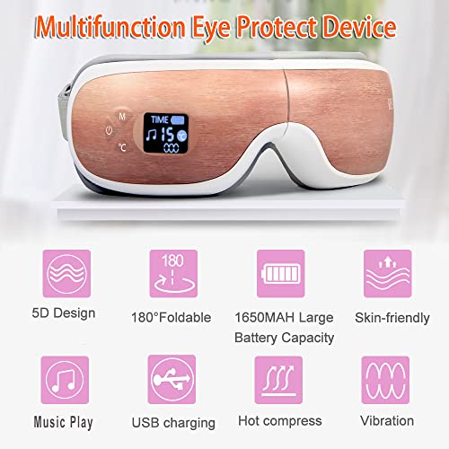 REAK Eye Care Device with Heat Eye Massag er Vibration and Music Play Rechargeable Eye Care Machine Electric Eye Warmer Mask with Five Modes to Relax Eye Strain Dark Circles Dry Eyes Etc