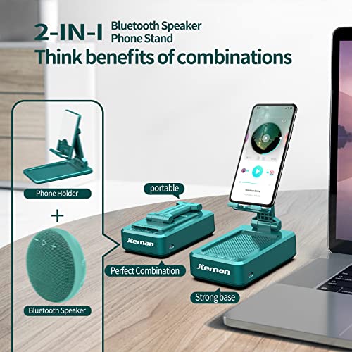 Jteman Cell Phone Stand,Angle Adjustable Phone Holder with Wireless Bluetooth Speakers,Strong Pedestal Phone Stand for Desk,HD Sound and Bass Bluetooth Speaker Compatible with All Mobile Phones(Green)
