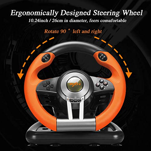 Racing Wheel, PXN-V3II 180° Game Racing Steering Wheel with Pedal and Shift Paddle, Compatible for PC, PS3, PS4, Xbox One, Xbox Series S&X, Nintendo Switch.-Orange