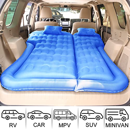 SUV Air Mattress Car Camping Travel Bed- Inflatable Thickened Car Air Bed with Electric Air Pump Portable Sleeping Pad Mattress for Travel Camping Upgraded Version (Blue)