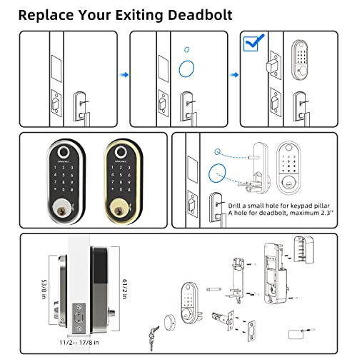 Smart Deadbolt, SMONET Fingerprint Electronic Deadbolt Door Lock with Keypad-Bluetooth Keyless Entry Keypad Smart Deadbolt App Control, Ekeys Sharing, App Monitoring Auto Lock for Homes and Hotel