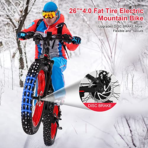 Electric Bike,26''Fat Tire Electric Bike with 48V 13Ah Removable Battery,750W Folding Electric Bike for Adults,30 MPH Electric Mountain Bike,Shimano 21 Speed E-Bike with Phone Charger Mount