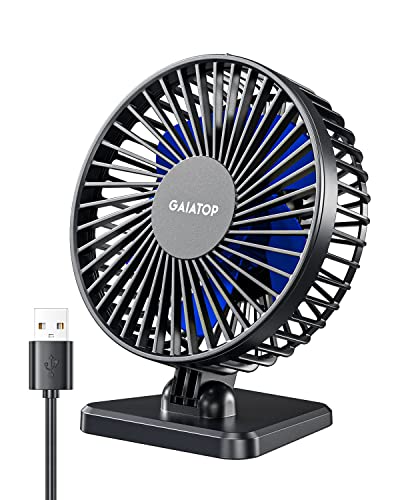 Gaiatop USB Desk Fan, Small But Powerful, Portable Quiet 3 Speeds Wind Desktop Personal Fan, Adjustment Mini Fan for Better Cooling, Home Office Car Indoor Outdoor (Blue)