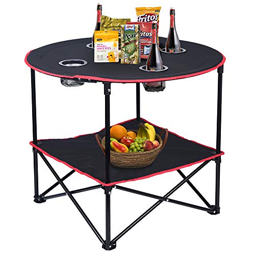 Camping Table Folding Picnic Table with 4 Cup Holders and Carrying Bags Collapsible Canvas Portable Tables Folding for BBQ Outdoor Fishing