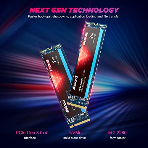 Inland Prime 2TB NVME PCIe M.2 2280 Gen 3x4 TLC 3D NAND SSD Internal Solid State Drive, Read/Write Speed up to 3300MB/s and 3000MB/s