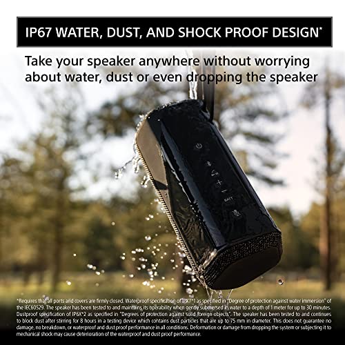 Sony SRS-XE200 X-Series Wireless Ultra Portable-Bluetooth-Speaker, IP67 Waterproof, Dustproof and Shockproof with 16 Hour Battery and Easy to Carry Strap, Black