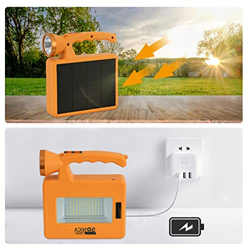 Solar Flashlights Portable Handheld Work Lamp Outdoor Camping Lantern 7200 mAH 6 Modes Rechargeable Multifunction Lights for Camping, Hiking