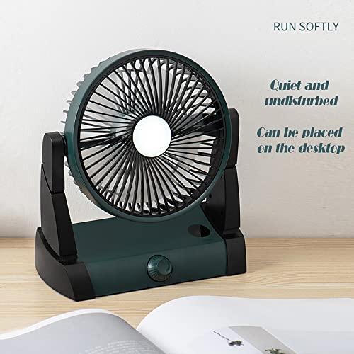 LIHUACHEN Rechargeable Portable Fan, 4000mAh Battery Operated Powered Fan, Outdoor Camping Fan with Light & Hook, Personal USB Desk Fan, for Bedroom, Table, Home, Office, Tent, Travel (GREEN)