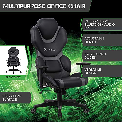 X Rocker Zeta PC Office Gaming Chair, 27.36" x 27.56" x 48.43", Black/Gray