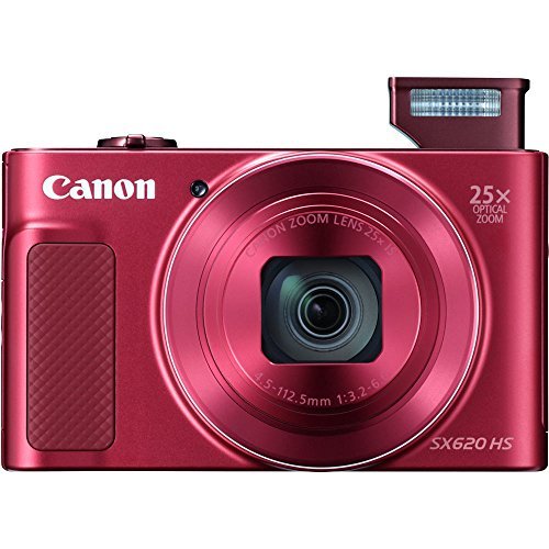 Canon PowerShot SX620 HS Digital Camera (Red) (1073C001), 2 x 64GB Card, 3 x NB13L Battery, Corel Photo Software, Charger, Card Reader, LED Light, Soft Bag + More (International Model)