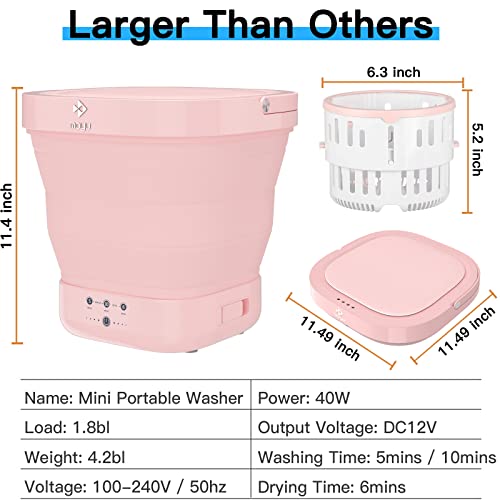 Portable Washing Machine - Foldable Mini Small Portable Washer Washing Machine with Drain Basket for Apartment, Laundry, Camping, RV, Travel, Underwear, Personal, Baby - (110V-200V) - Pink
