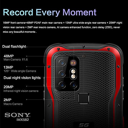 CONQUEST S20 5G Rugged Smartphone Unlocked Cell Phones Android 11, 8G+256G,IP 68 Waterproof 8000mAh Battery,IP68 Waterproof,48MP Quad Camera,6.3 Inch Screen,Dual SIM,NFC,POC walkie Talkie (RED, 256G)