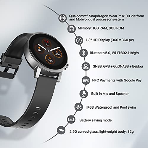 Ticwatch E3 Smart Watch Plus Mobvoi Earbuds ANC Black True Wireless IPX5 Waterproof Ticwatch E3 Wear OS by Google for Men Women Qualcomm Snapdragon Wear 4100 Platform Fitness Health Monitor Smartwatch