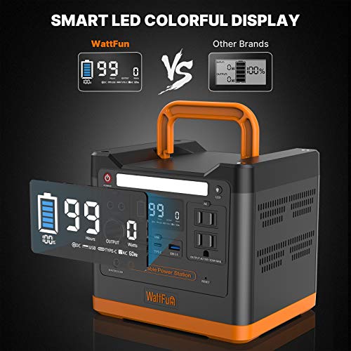 LiFePO4 Portable Power Station, Wattfun 298Wh Regulated DC Output Solar Generator, 320W(Peak 640W) Pure Sine Wave AC Outlet Backup Battery Type-C PD60w for CPAP Outdoor Camping Travel Home Emergency