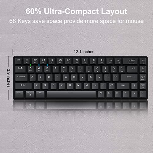 NPET K63 2.4G Wireless/Bluetooth 60% Mechanical Keyboard, Compact 68 Keys Red Switch Gaming Keyboard, for PC, Laptop, Cell Phone