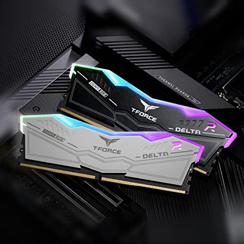 TEAMGROUP T-Force Delta RGB DDR5 32GB Kit 2x16GB 6200MHz Ram White FF4D532G6200HC38ADC01 Bundle with CARDEA A440 Pro Aluminum 1TB NVMe PCIe Gen4 M.2 Gaming SSD R/W 7200/6000 MB/s TM8FPR001T0C128