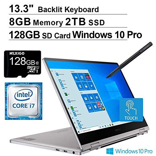 2022 Samsung_Notebook 9 Pro 13 FHD 1080P Touchscreen 2-in-1 Laptop| Intel Core i7-8565U up to 4.6GHz| 8GB RAM| 2TB SSD| Backlit KB| Win10 Pro + NexiGo 128GB MicroSD Card Bundle