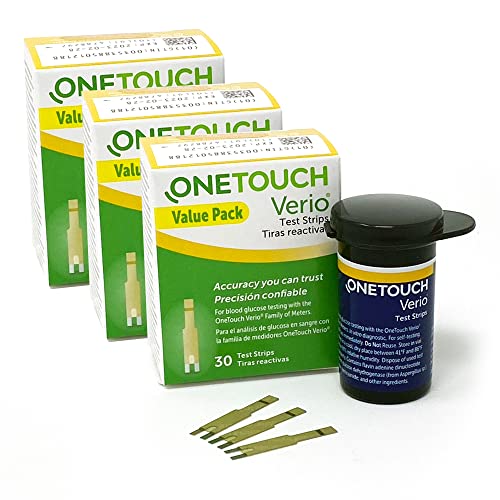 OneTouch Verio Test Strips For Diabetes Value Pack - 90 Count | Diabetic Test Strips For Blood Sugar Monitor | At Home Self Glucose Testing | 3 Packs, 30 Strips Per Pack