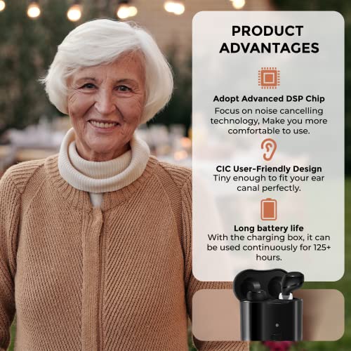 Rechargeable Wireless Invisible Nano Hearing Amplifiers to Aids for Adults Seniors, Magnetic Contact Charging Box, Mini Sound Amplifier Earbuds Hearing Assist Noise Cancelling 1 Pair, Gifts for Father and Mother