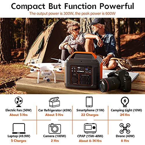 VTONCE Portable Power Station 300W, 296Wh Solar Generator Quick Charge / 110V AC Outlets/DC Ports and LED Flashlight, Emergency Backup Lithium Battery for Home Outdoor Travel Camping Blackout