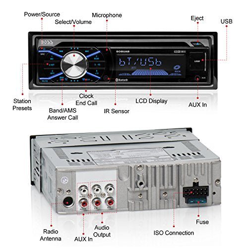 BOSS Audio Systems 508UAB Car Audio Stereo System - Single Din, Bluetooth Audio and Calling Head Unit, Aux-in, USB, Mechless, Built-in Microphone, CD Player, AM/FM Radio Receiver, Hook Up To Amplifier