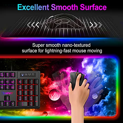 NPET MP02-05 Gaming Mouse Pad, Cloth Mouse Pad, Anti-Slip Base, RGB Backlit, Stitched Edges, Water-Resistant, Optimized for Gaming Sensors, XL