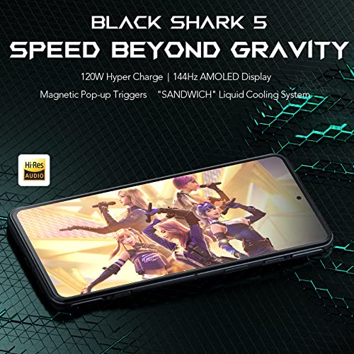 Black Shark 5 Unlocked Gaming Smartphone, 12GB + 256GB 5G Cell Phone, 6.67" E4 144Hz Display Mobile Phone, Snapdragon 870 + LPDDR5 + UFS3.1, 64MP Camera, 120W Charging with 4650mAh (Mirror Black)