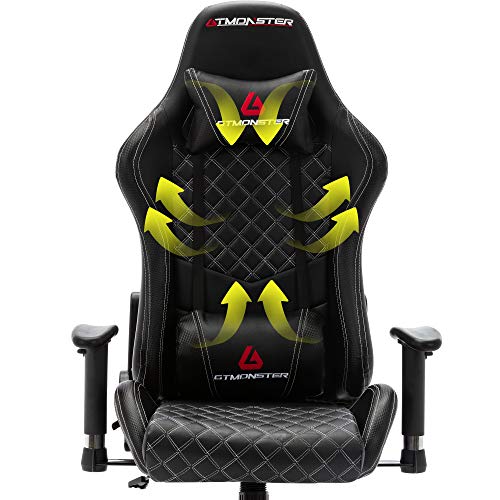 GTMONSTER Racing Style Video Gaming Chair, Reclining Ergonomic Leather Office Computer Game Chair, Swivel Gaming Chairs, (Black)