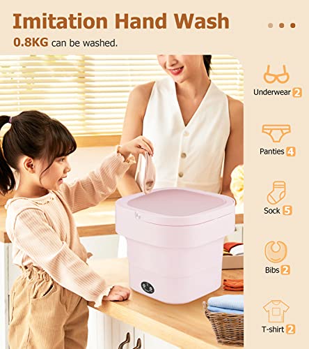 Portable Washing Machine, with Upgraded Double Blue-ray Design, Mini Washer, Foldable Small Washer for Underwear, Socks, Baby Clothes, Towels, Delicate Items (Pink)