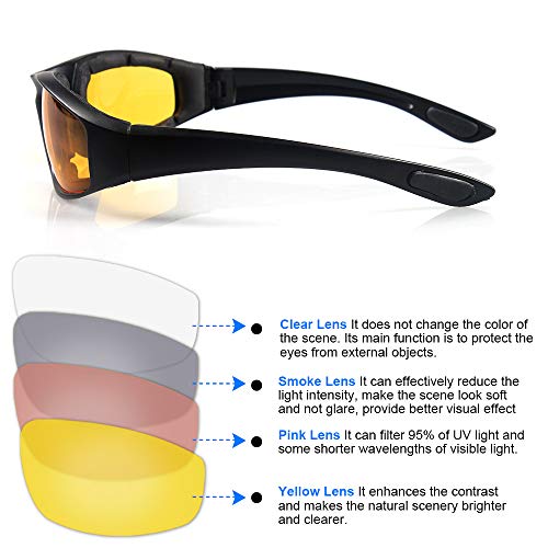 3 Pair Motorcycle Riding Glasses Padding Goggles UV Protection Dustproof Windproof Motorcycle Sunglasses with Clear Smoke Yellow Lens for Outdoor Sports Actives