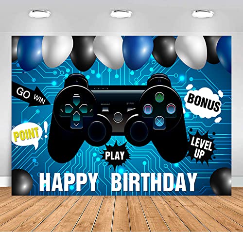 Withu Play Happy Birthday Backdrop Balloon Playstation Video Player Level Up Game On Boys Party Room Wall Cake Table Decor Photo Photography Background Banner