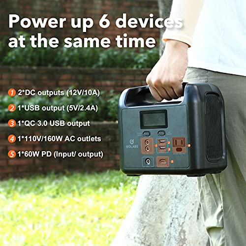 GOLABS R150 Portable Power Station, 204Wh LiFePO4 Battery with 160W AC, PD 60W, 12V DC, Type C QC3.0 Outles, Solar Generator Backup Power Supply for Outdoors Camping Fishing Emergency Home Black