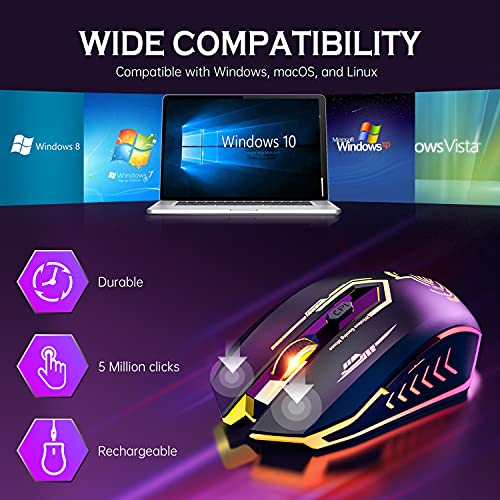 Wireless Gaming Mouse Up to 10000 DPI, UHURU Rechargeable USB Wireless Mouse with 6 Buttons 7 Changeable LED Color Ergonomic Programmable MMO RPG for PC Laptop, Compatible with Windows Mac