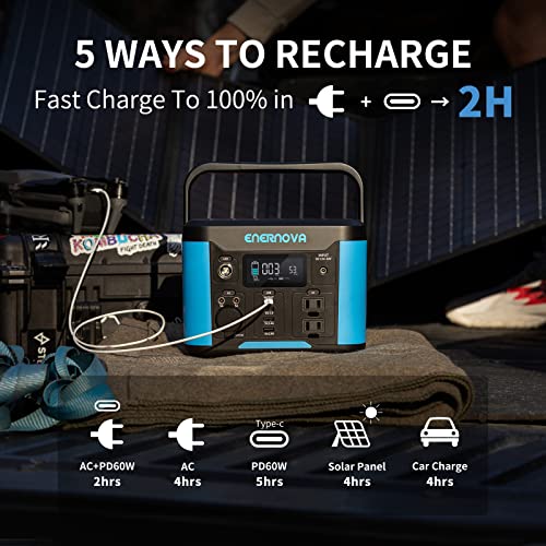 enernova Portable Power Station, 296Wh Battery Backup, 300W 10-Port Outdoor Generator with 2 AC Outlets, 60W USB-C PD Output, LED Light for Outdoor Camping, RV, Solar Generator(Solar Panel Optional)