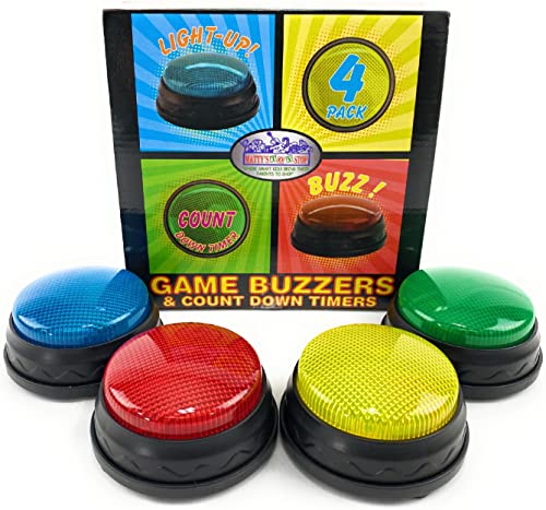 Matty's Toy Stop Lights & Sounds Electronic 3 Mode Red, Blue, Green & Yellow Game Answer Buzzer and Count Down Timer Gift Set Bundle (Perfect for Games, Classrooms, etc.) - 4 Pack