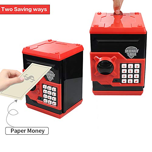 HUSAN Great Gift Toy for Kids Code Electronic Piggy Banks Mini ATM Electronic Coin Bank Box for Children Password Lock Case (Black/Red)