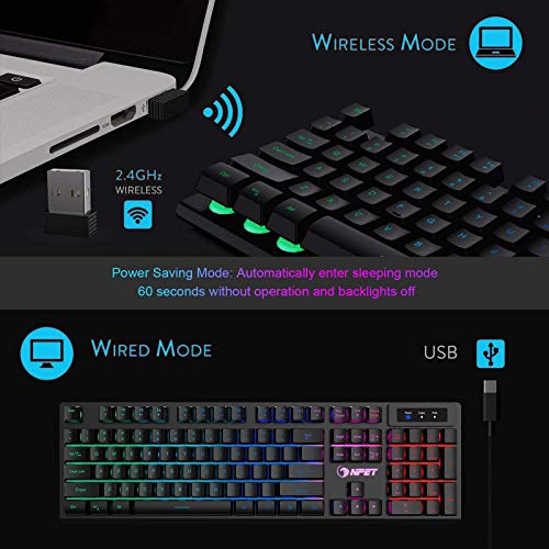 NPET K11 Wireless Gaming Keyboard and Wrist Rest Bundle