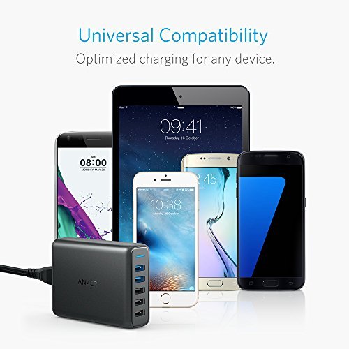 Anker Quick Charge 3.0 63W 5-Port USB Wall Charger, PowerPort Speed 5 for Galaxy S10/S9/S8/S7/S6/Edge/+, Note 8/7 and PowerIQ for iPhone XS/Max/XR/X/8/7/6s/Plus, iPad, LG, Nexus, HTC and More