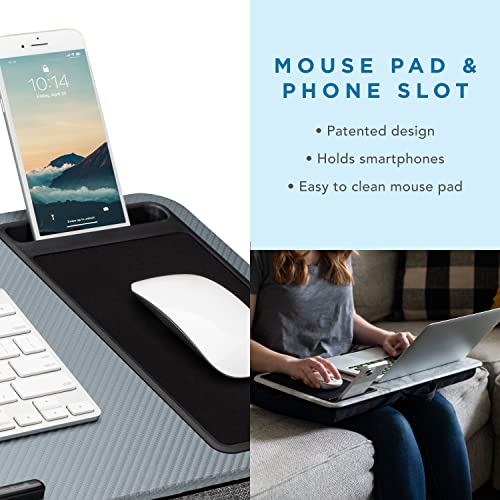 LapGear Home Office Lap Desk with Device Ledge, Mouse Pad, and Phone Holder - Silver Carbon - Fits Up to 15.6 Inch Laptops - Style No. 91585