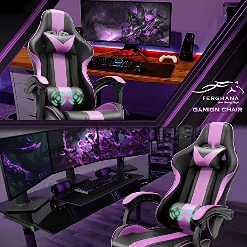 Ferghana Pink and Purple Gaming Chairs with Footrest,Computer Game Chair,Massage Gaming Chairs,Christmas,Xmas Gift,PC Gaming Chairs for Adults Teens for Gaming Live Streaming Room