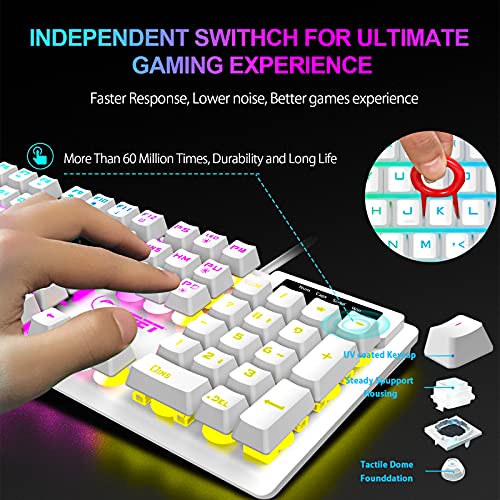 NPET K10 Gaming Keyboard, RGB Backlit, Spill-Resistant Design, Multimedia Keys, Quiet Silent USB Membrane Keyboard for Desktop, Computer, PC (White)