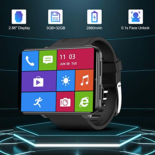 TICWRIS Andriod Smart Watch, GPS Android Smartwatch, 4G LTE with 2.86" Touch Screen, Face Unclok Phone Watch with 2880mAh Battery, IP67 Waterproof Sport Watch,3GB+32GB Andriod Watch for Men (Black)