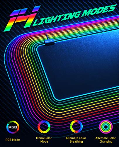 RGB Gaming Mouse Pad, UtechSmart Large Extended Soft Led Mouse Pad with 14 Lighting Modes 2 Brightness Levels, Computer Keyboard Mousepads Mat 800 x 300mm / 31.5×11.8 inches